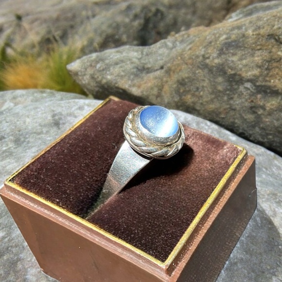 🌺Vintage Sterling Blue Glass Ring - Picture 2 of 10